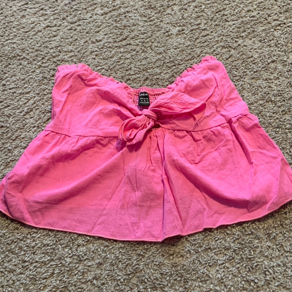 strapless top, hot pink with bow in the front